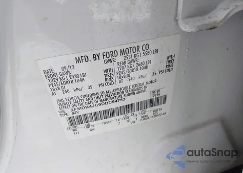 2013 Ford Edge Sel z USA, uszkodzony, nr VIN 2FMDK4JC9DBC94753